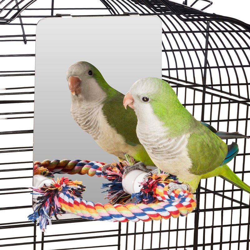 Colorday 7" Bird Mirror with Rope Perch, Bird Swing, Parrot Cage Toys for Parakeet African Grey Conure Cockatiel Lovebird Finch Canarie, Medium - Image 3